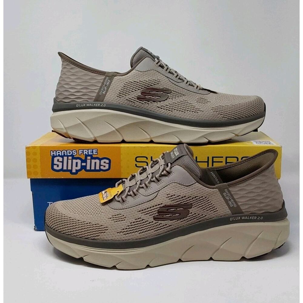 Skechers D’Lux Walker 2.0 Slip-Ins Taupe Mens Size 14 Air Cooled Memory Foam